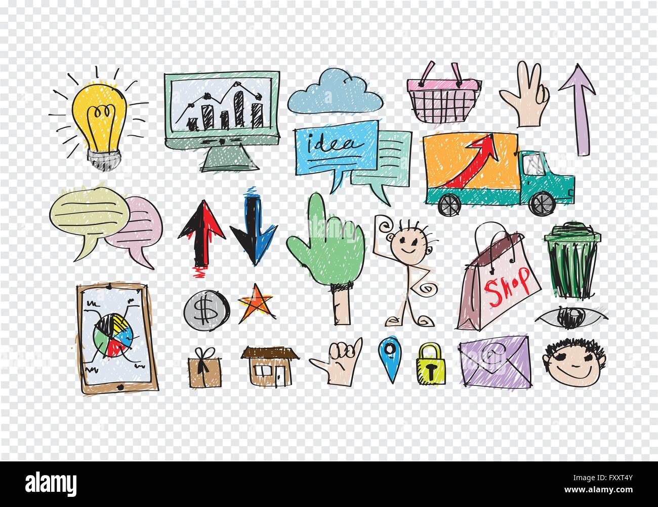 Hand doodle Business icon set idea design on transparent background ...