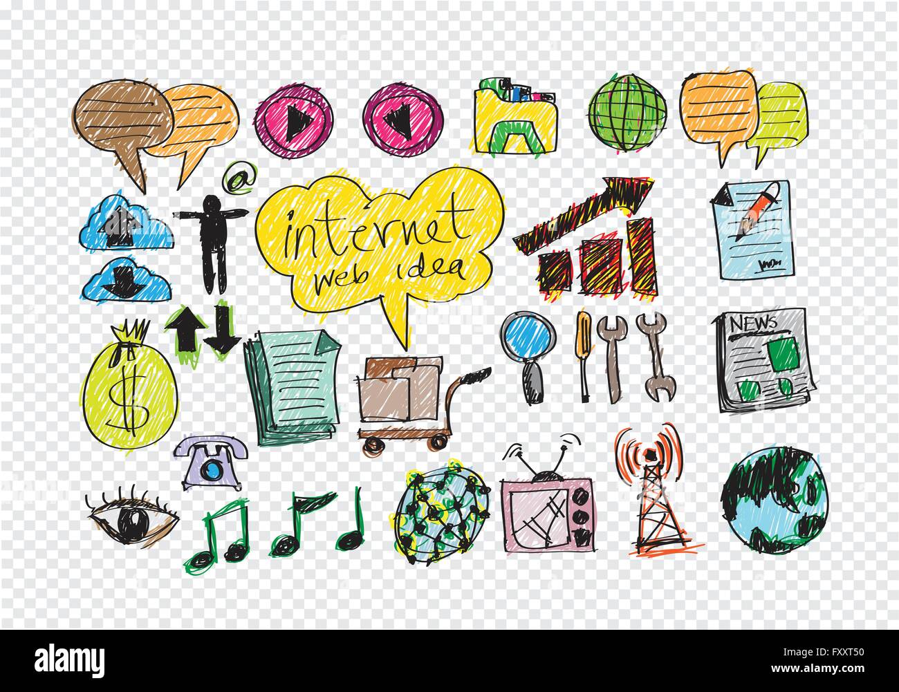 Hand doodle Business icon set idea design on transparent background ...