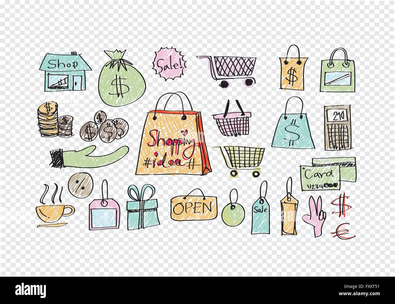Hand doodle Business icon set idea design on transparent background ...