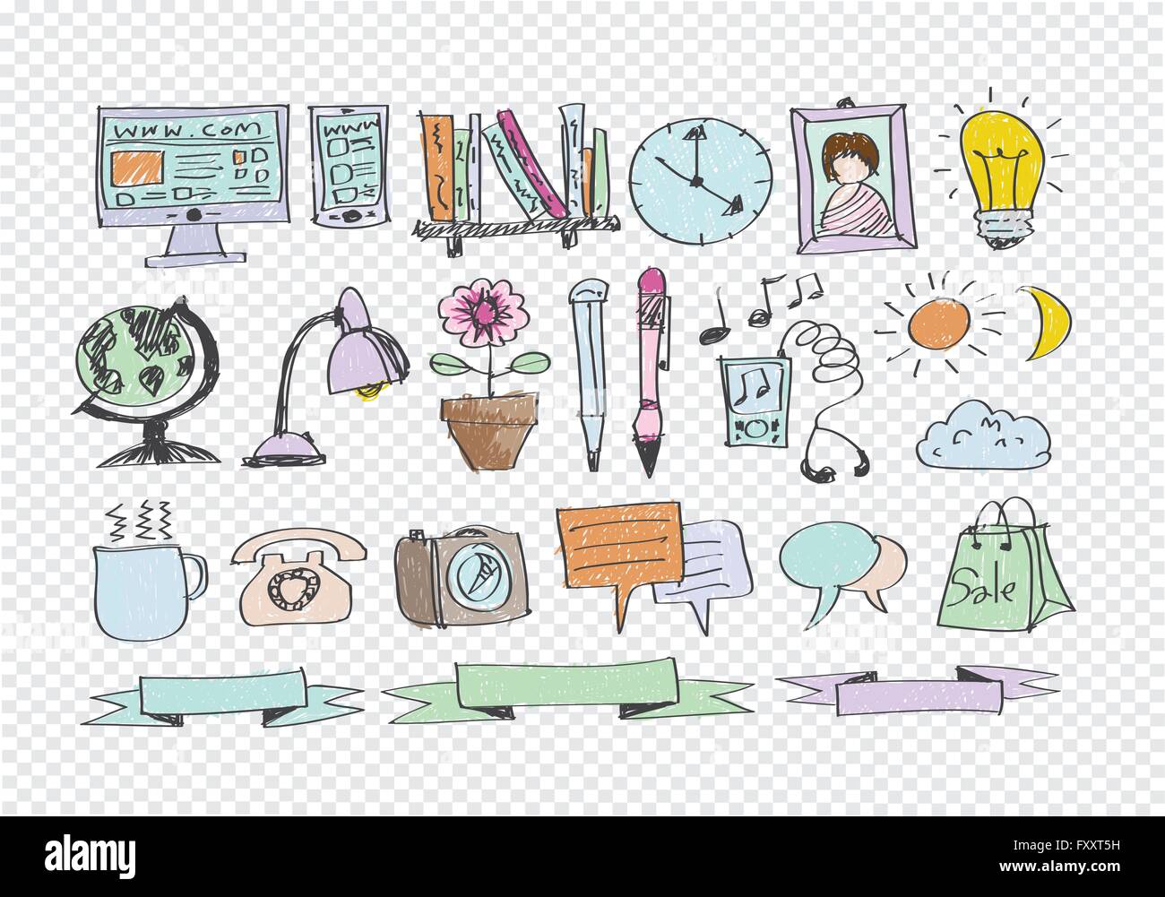 Hand doodle Business icon set idea design on transparent background ...