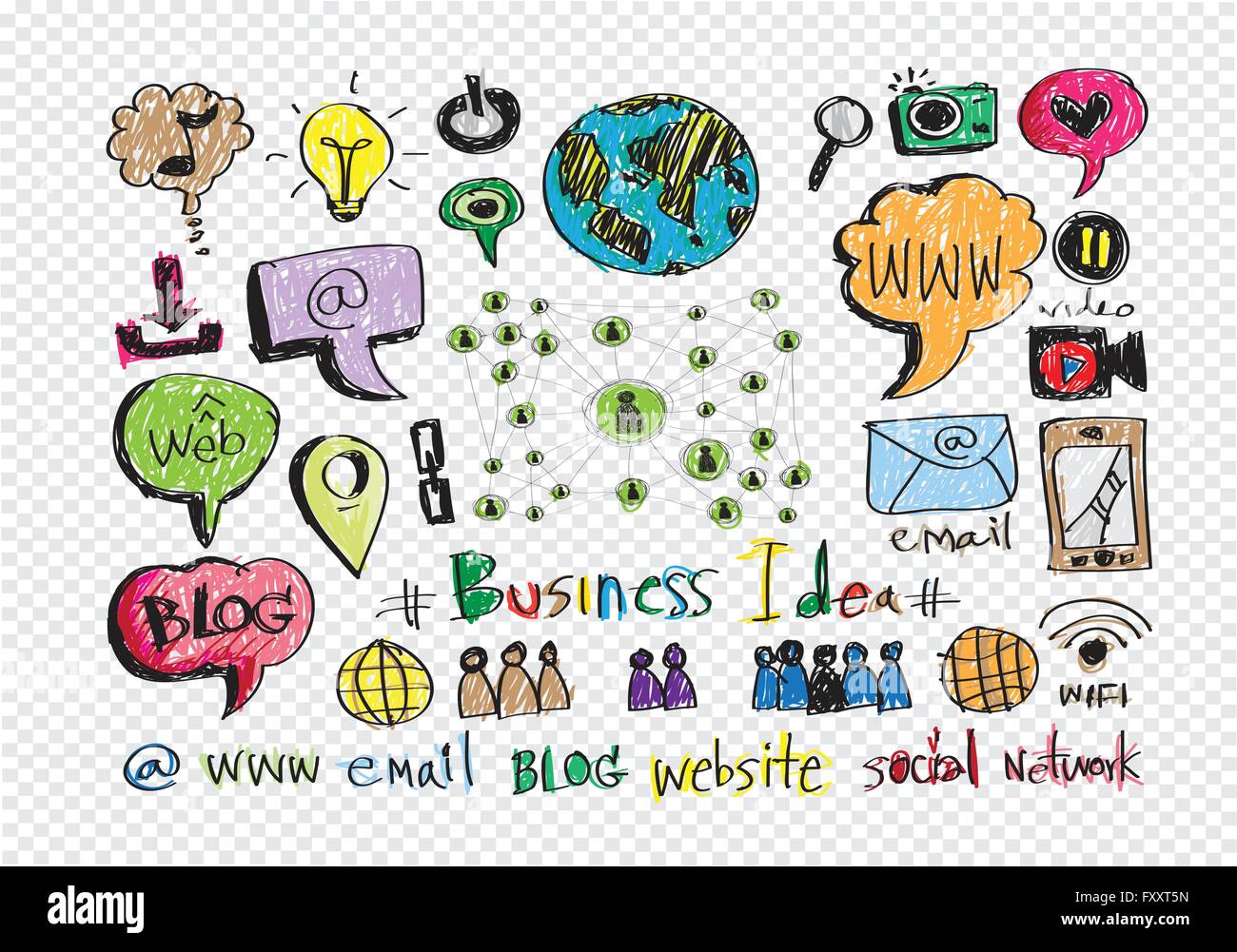 Hand doodle Business icon set idea design on transparent background ...