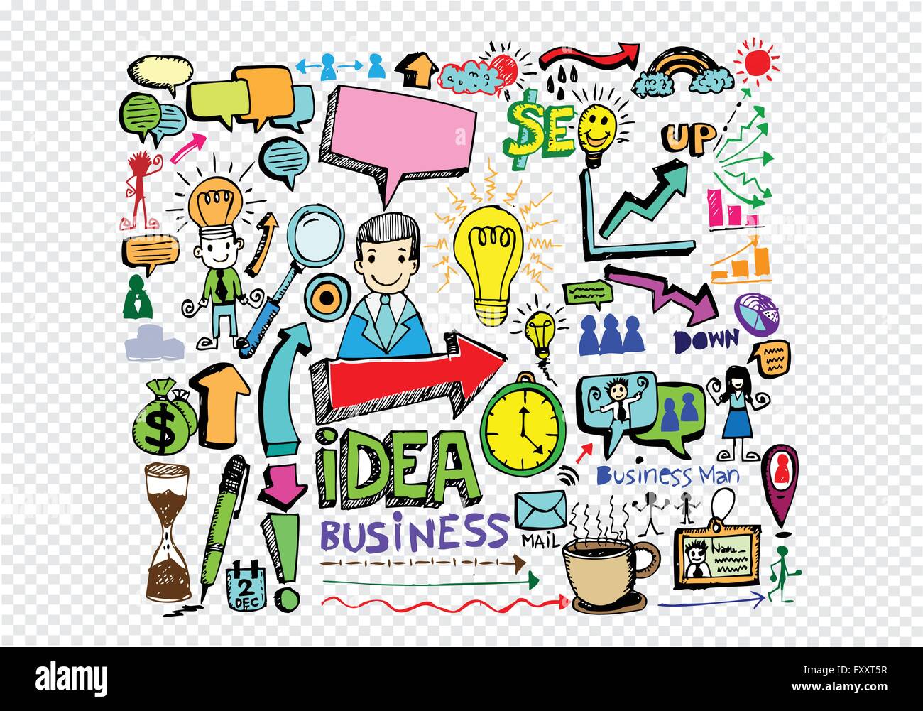 Hand doodle Business icon set idea design on transparent background ...