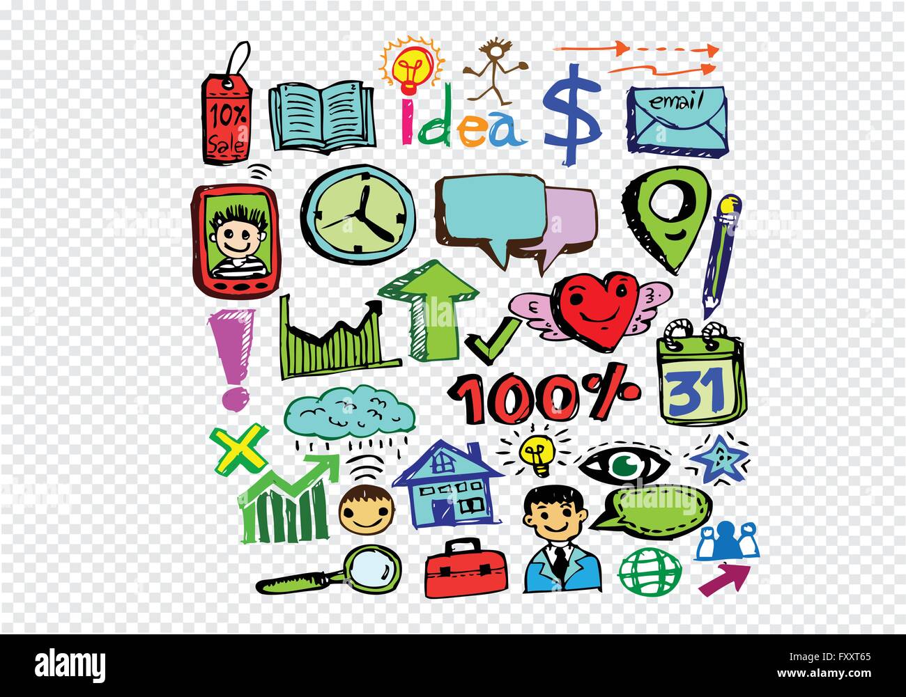 Hand doodle Business icon set idea design on transparent background ...