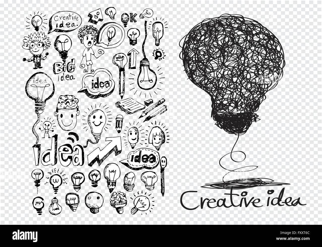 Hand doodle Business icon set idea design on transparent background ...