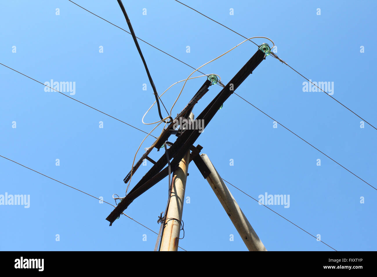 Switching electrical wires on concrete pillars Stock Photo Alamy