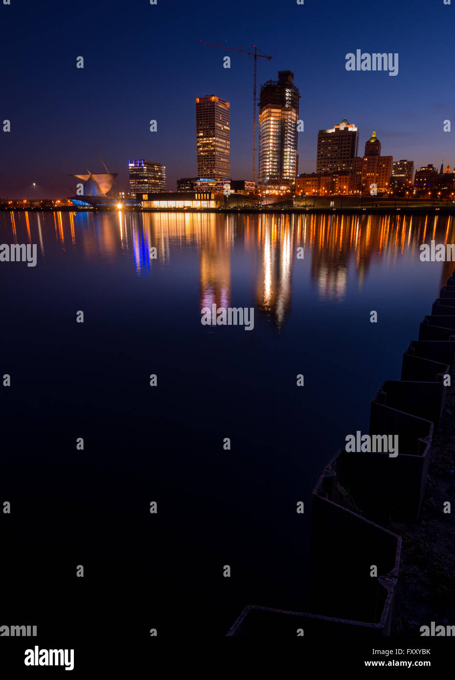 City of Milwaukee Wisconsin at Night vertical composition Stock Photo