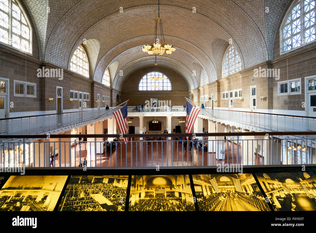 The great hall in ellis island national park hires stock photography