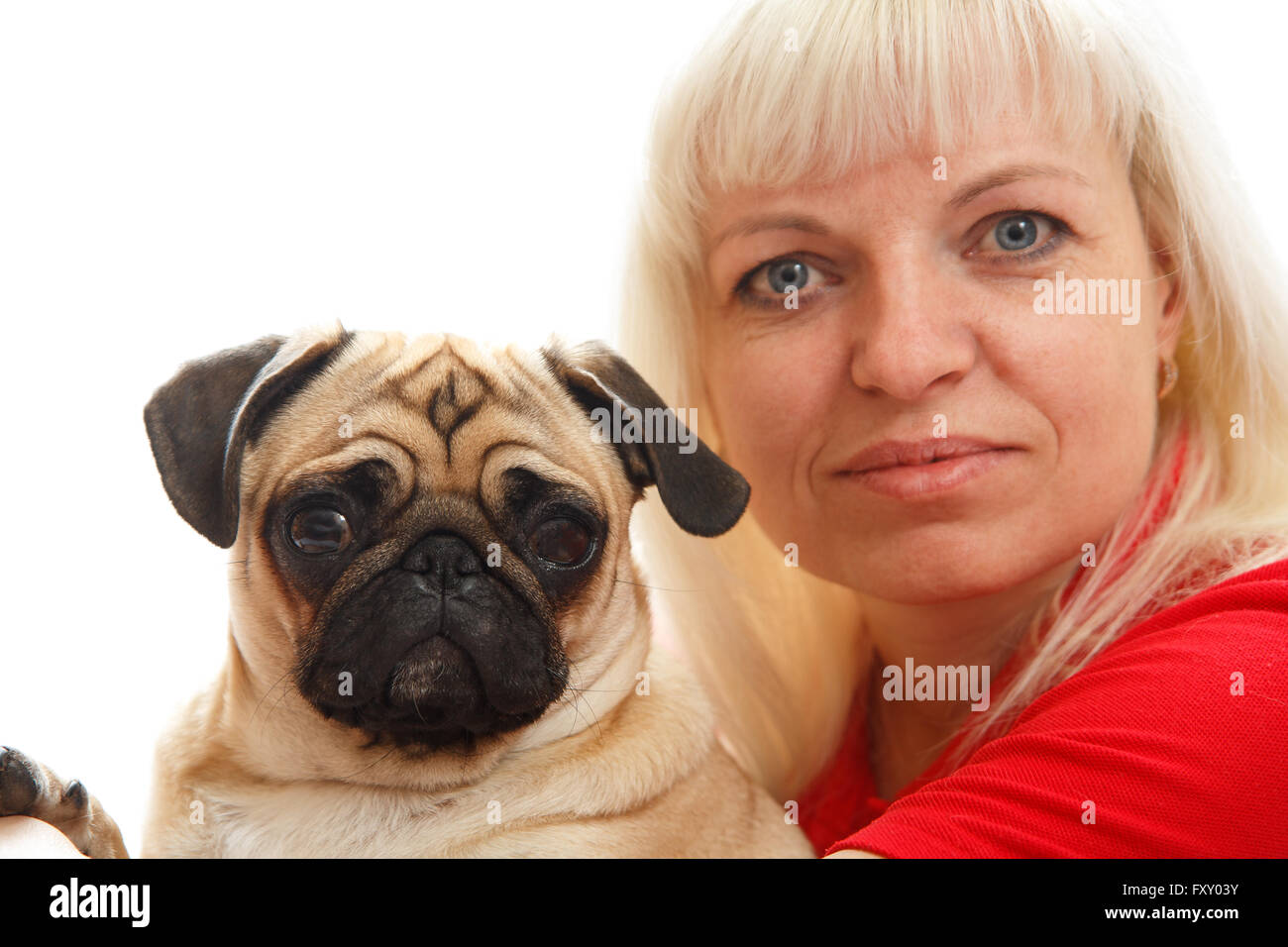 Woman with a pug Stock Photo