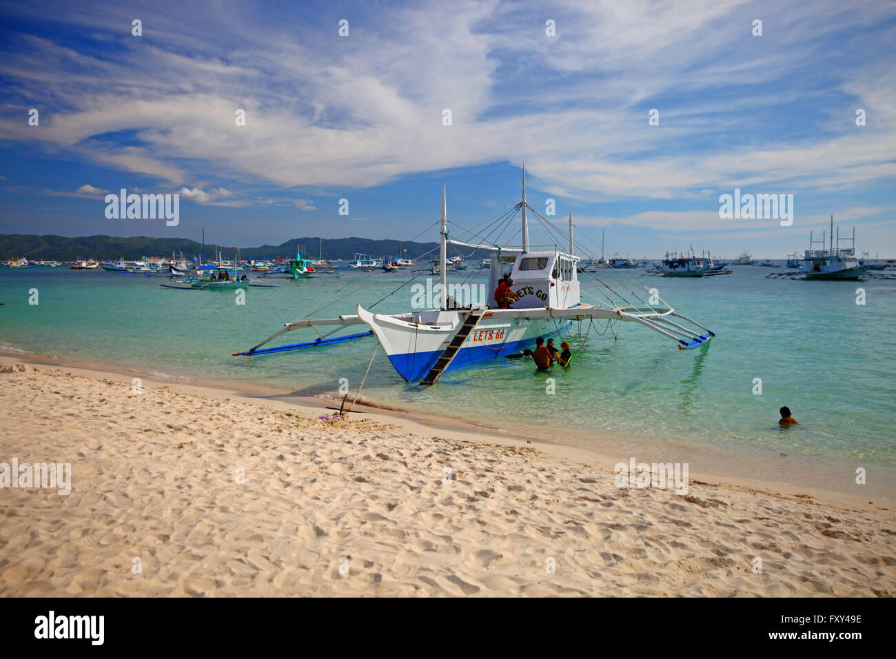 JUKUNG BOAT ON WHITE BEACH BORACAY PHILIPPINES 28 April 2015 Stock Photo