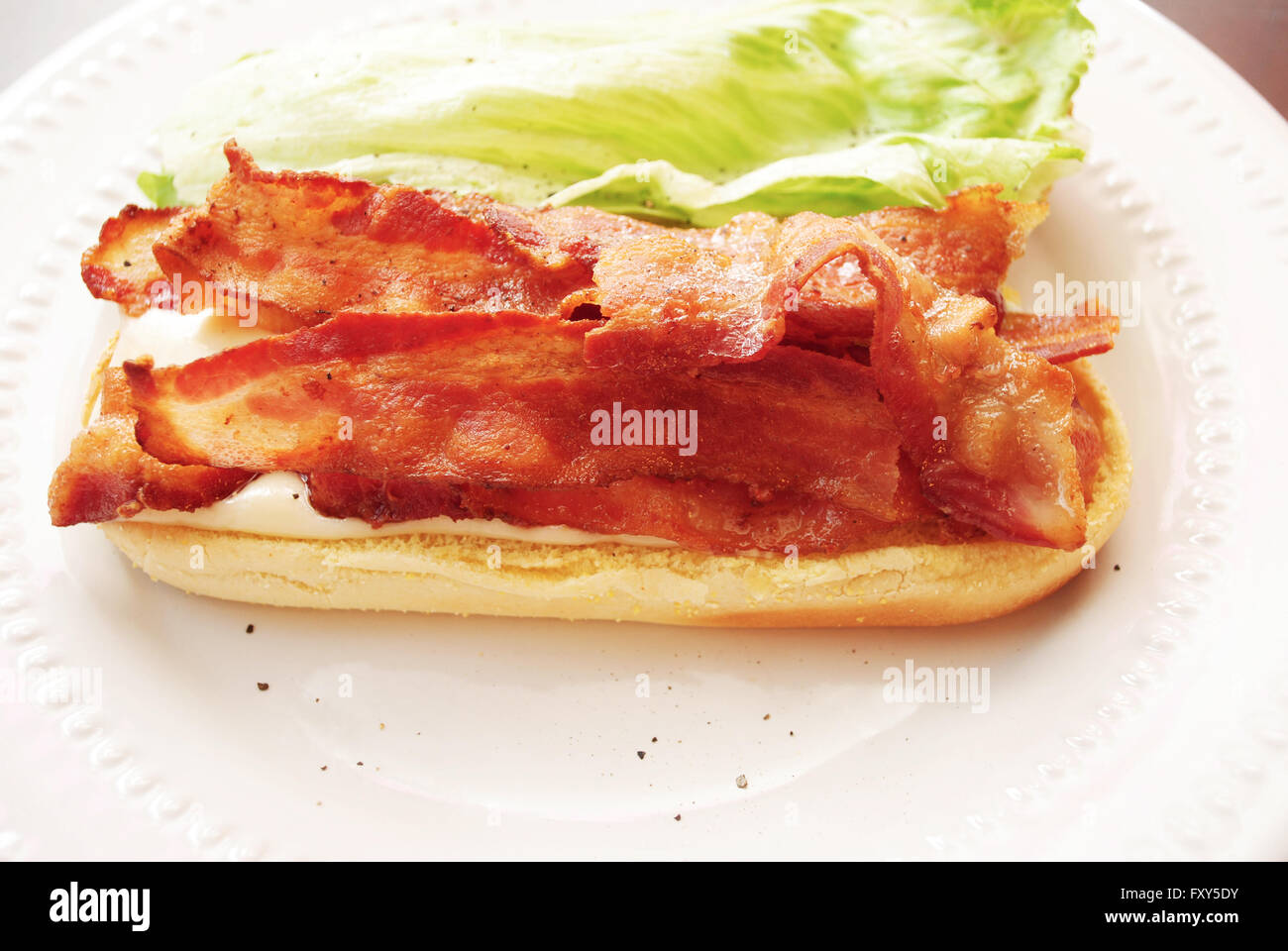Bacon, Mozzarella & Lettuce Sandwich Stock Photo