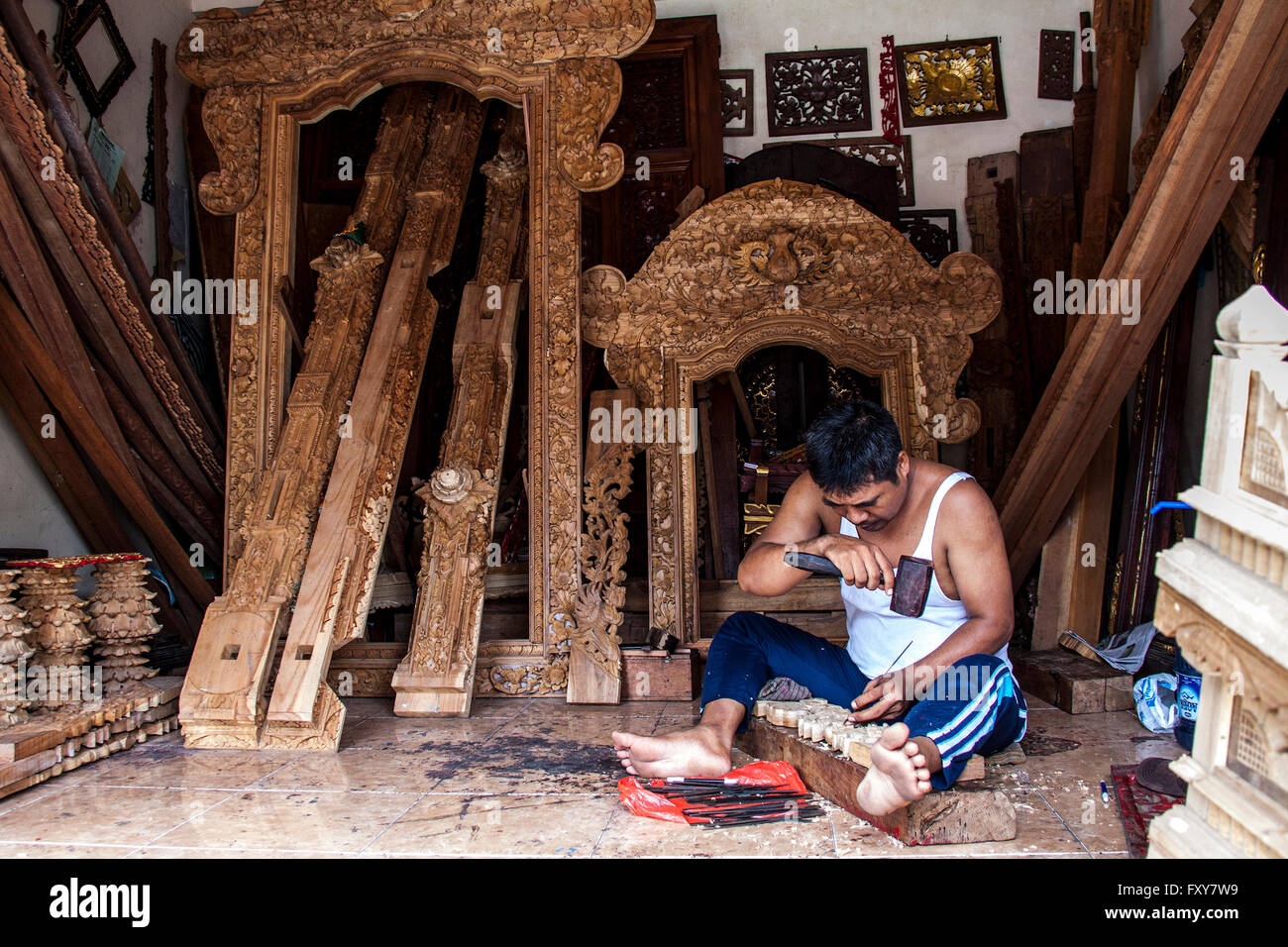 Handwork Wood shop in Canggu, Bali, Indonesia Stock Photo