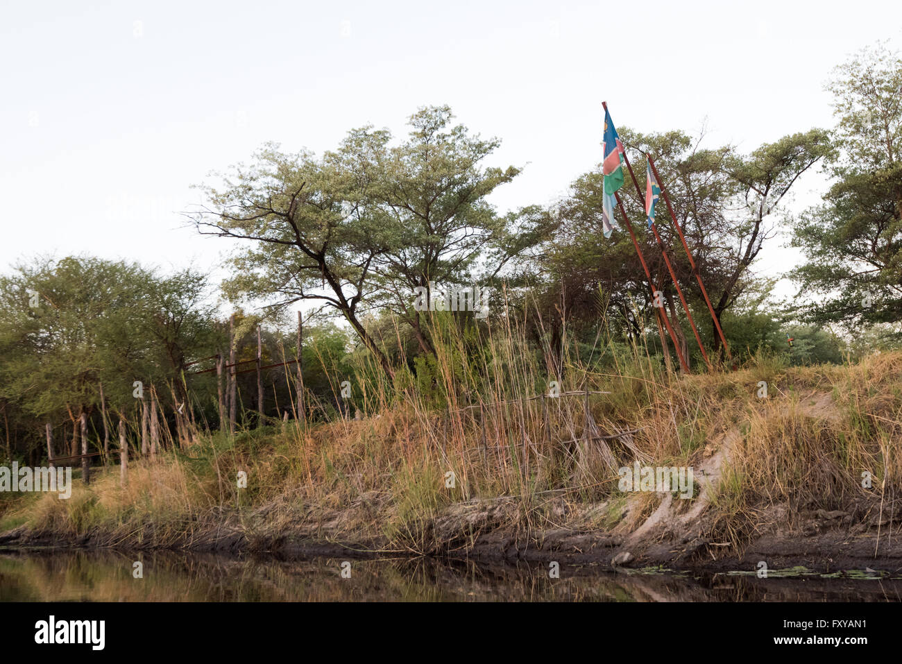 Flags Of South Africa Botswana And Namibia Fly Over Kwando River