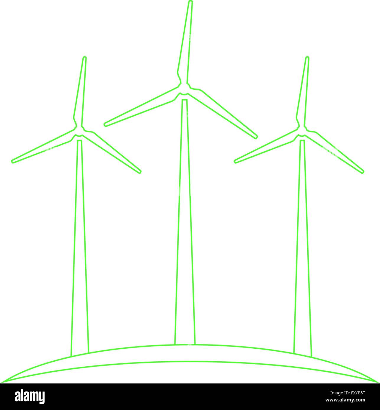 Wind turbines concept of ecological energy production. Stock Vector
