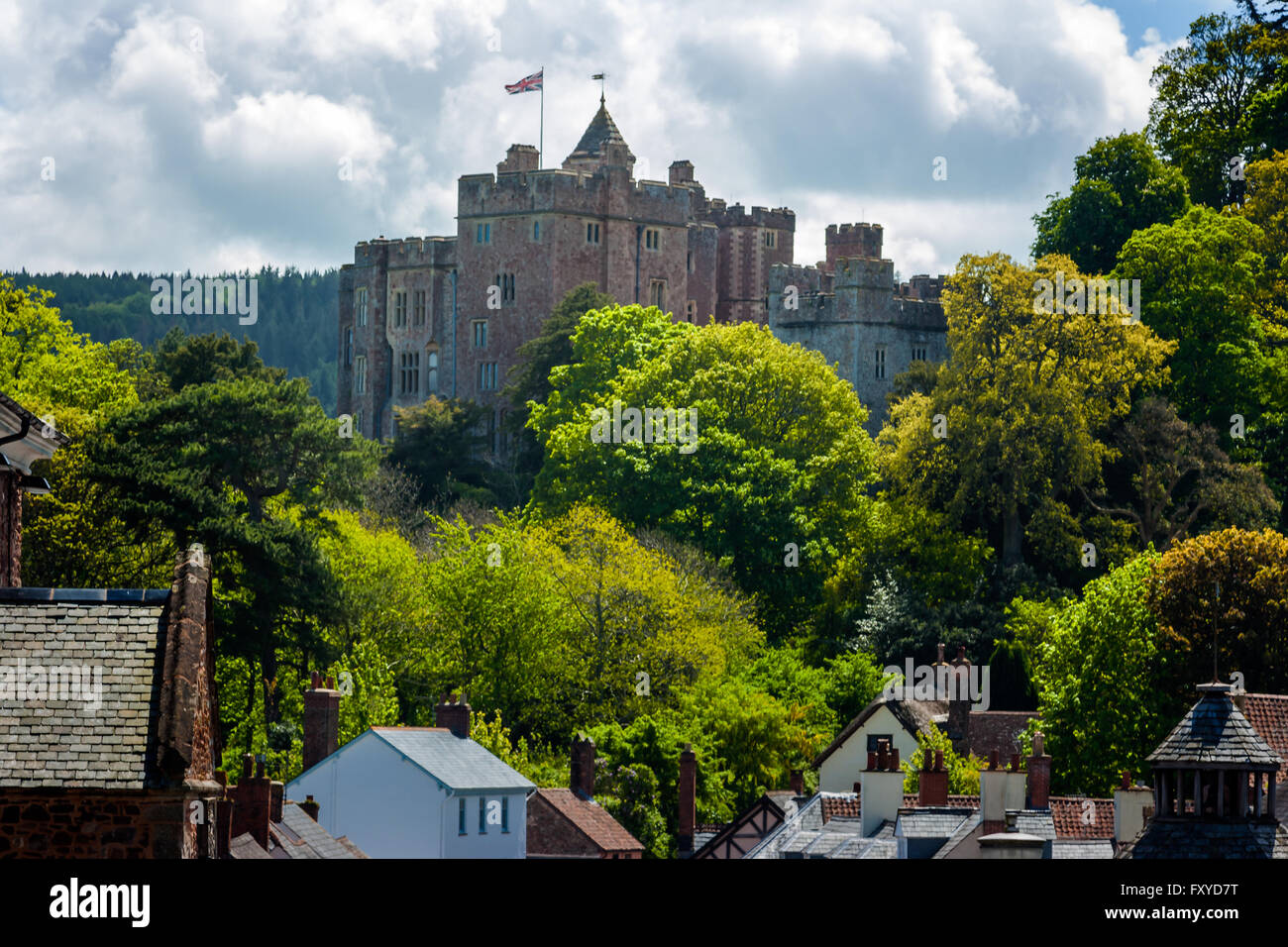 Scenic view of Dunster Castle  in Somerset. Exmoor, National park England, Great Britain. Stock Photo