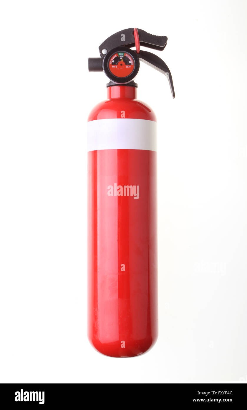Red fire extinguisher isolated on white background Stock Photo Alamy