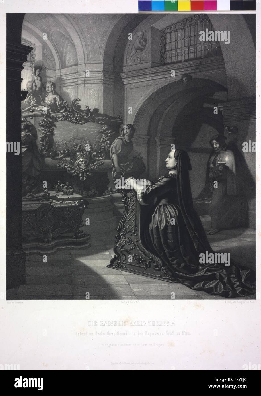 Die Kaiserin Maria Theresia betend am Grabe ihres Gemahls in der Kapuziner-Gruft zu Wien Stock Photo
