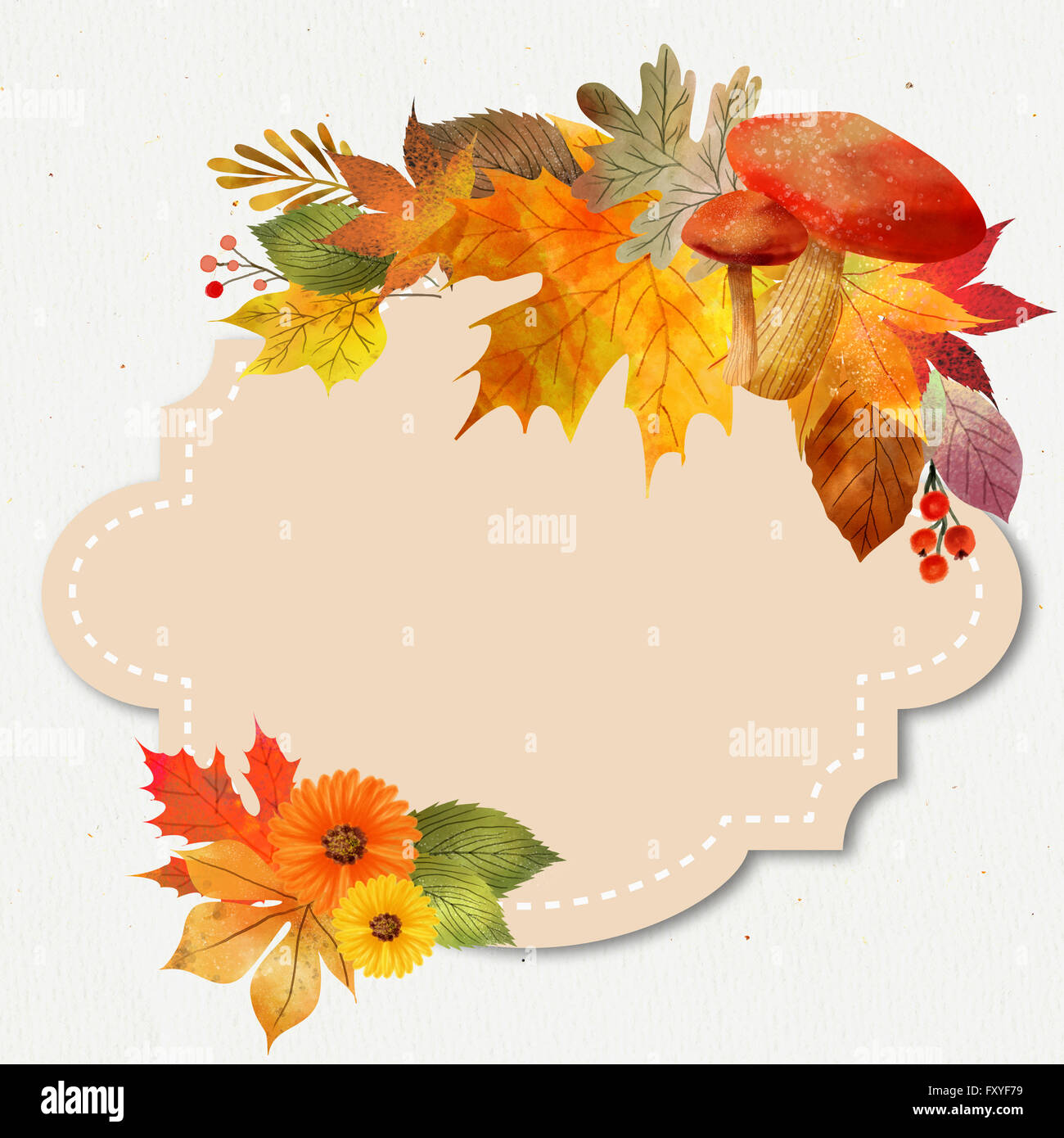 Frame with watercolor leaves and flowers in fall Stock Photo - Alamy