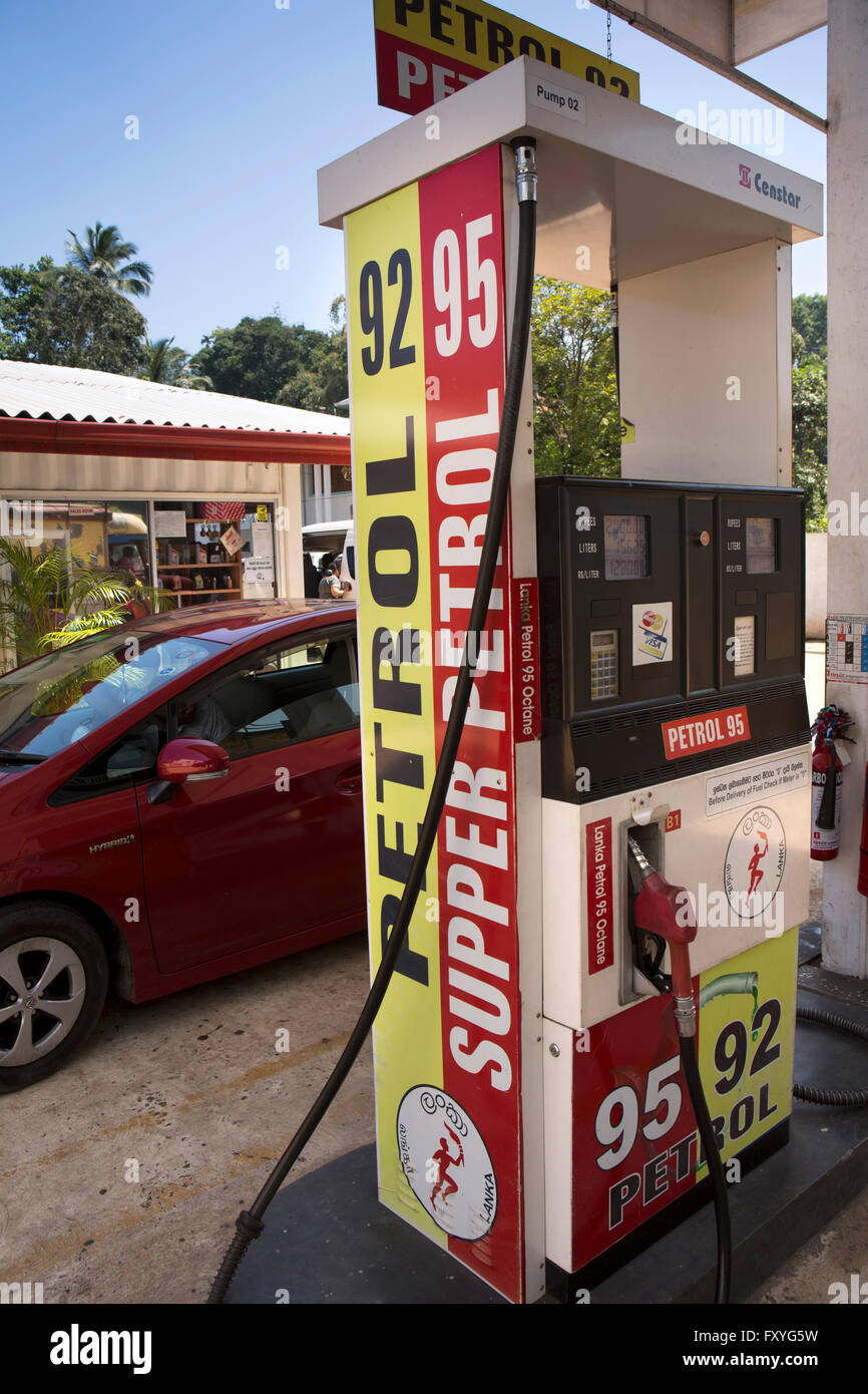 Sri Lanka, Kandy, Weligalla, filling station, petrol pump with spelling