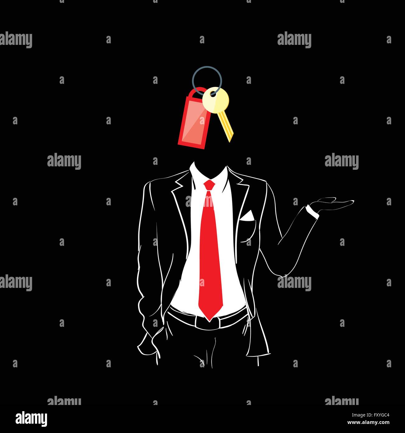 Man Silhouette Suit Red Tie Key Head Black Stock Vector Image & Art Alamy