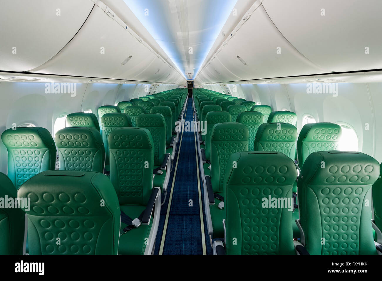 Passenger cabin of a Boeing 737-800 of the Transavia airline, Munich Airport, Munich, Bavaria, Germany Stock Photo