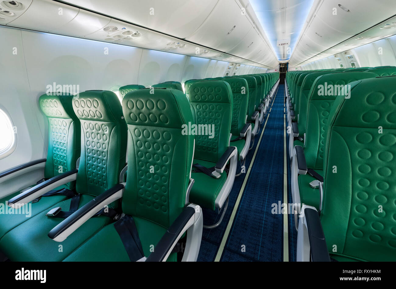 Passenger cabin of a Boeing 737-800 of the Transavia airline, Munich Airport, Munich, Bavaria, Germany Stock Photo