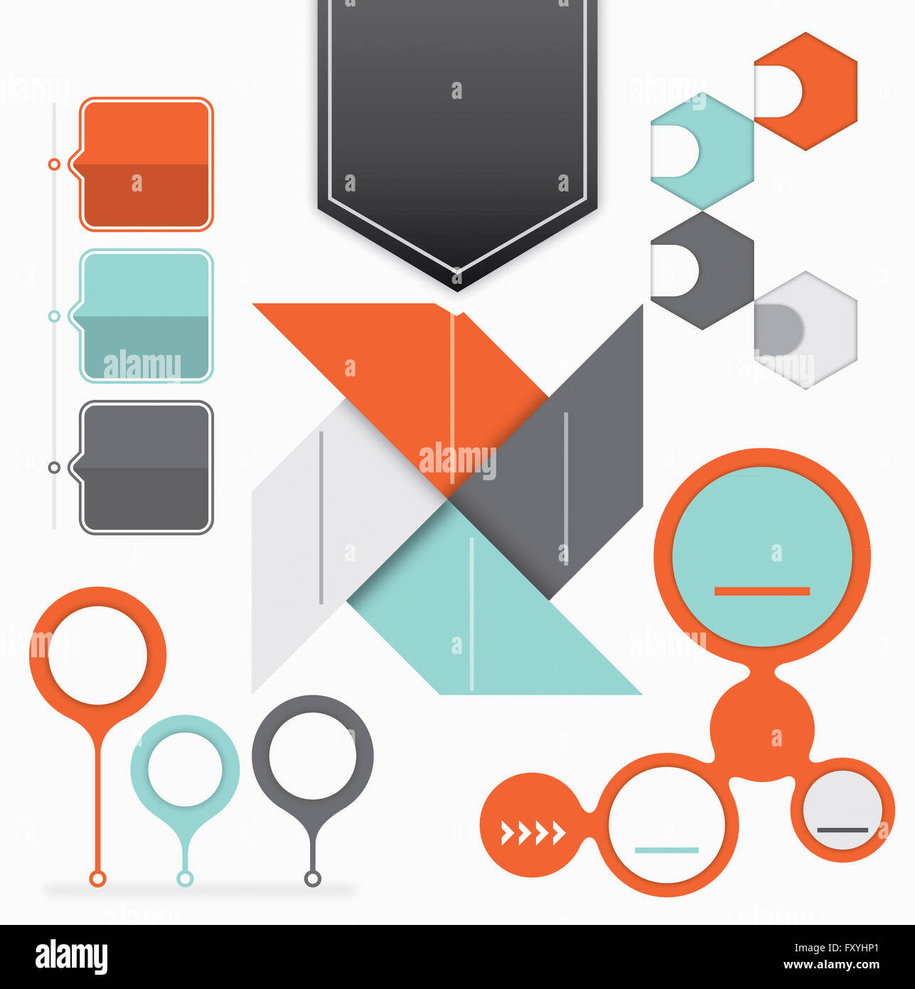 Various diagrams with copy spaces in blue, grey, and orange color for