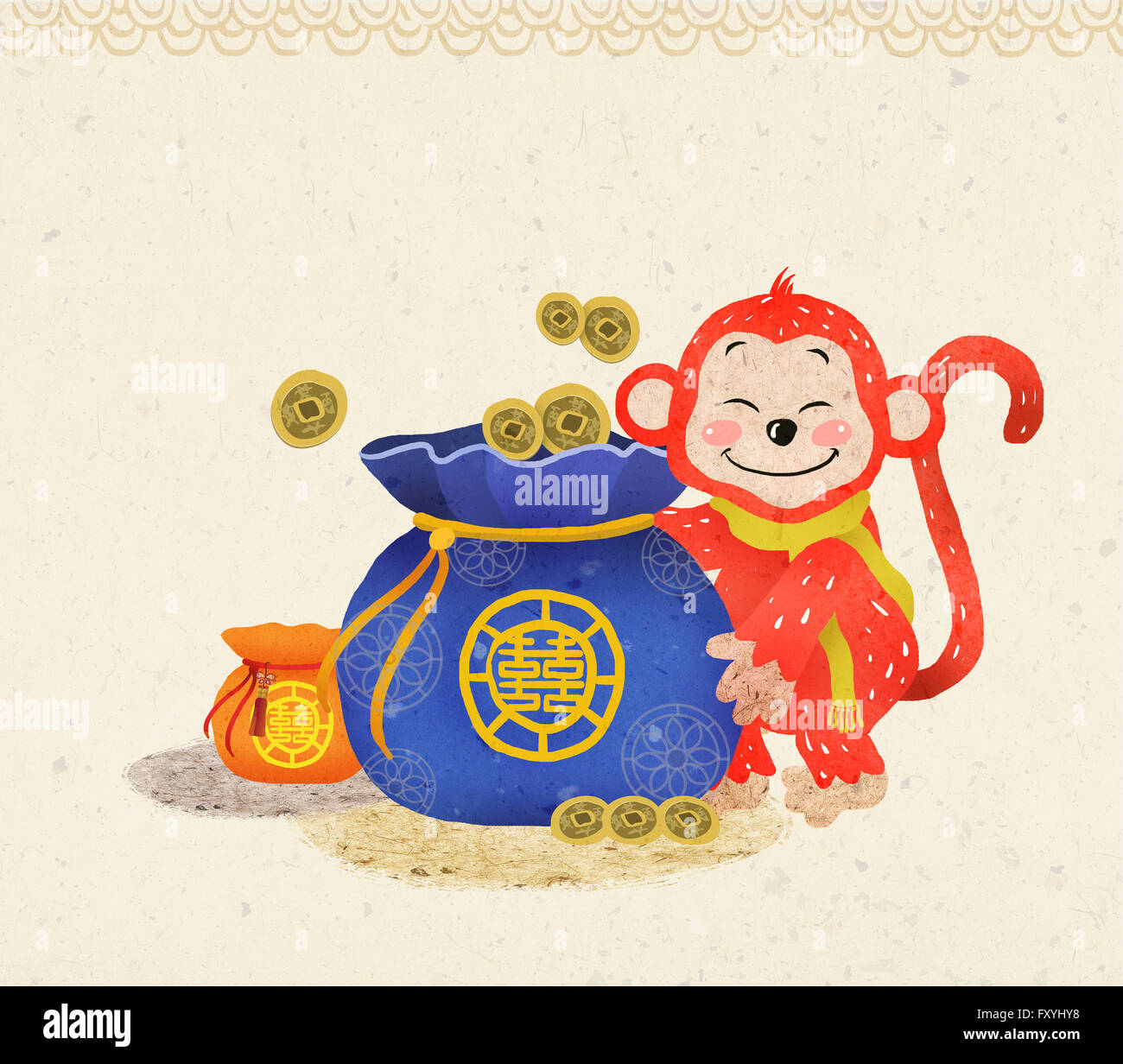 Background of new year with monkey and fortune bag Stock Photo Alamy