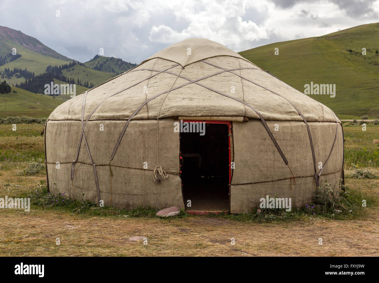Yurt in Central Asian Veld Stock Photo