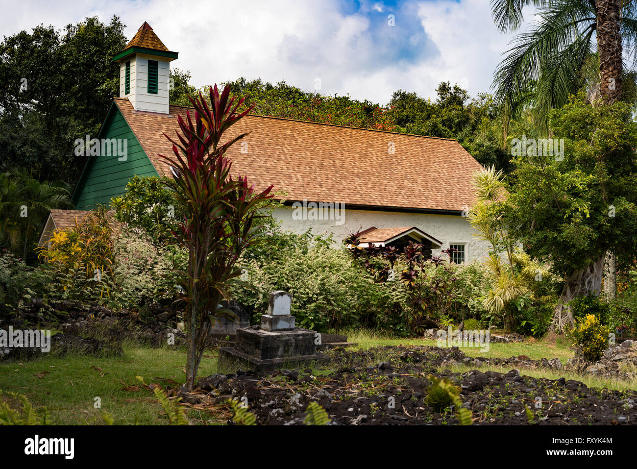 Churchyard of Palapala Ho'omau church in Kipahulu Maui, Hawaii Stock