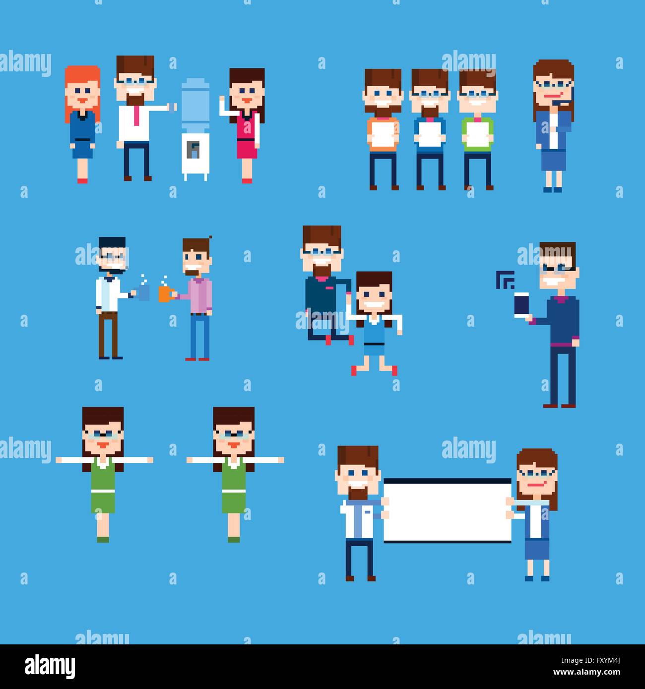 Business People Group Office Worker Activity Set Pixel Design Stock ...