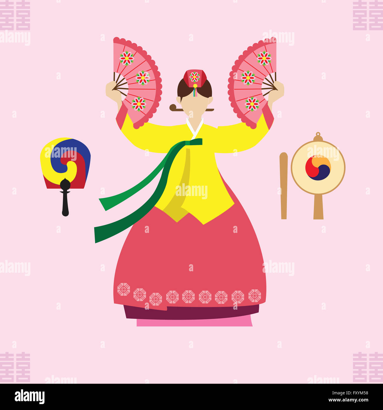 Korean fan dance in illustration Stock Photo Alamy