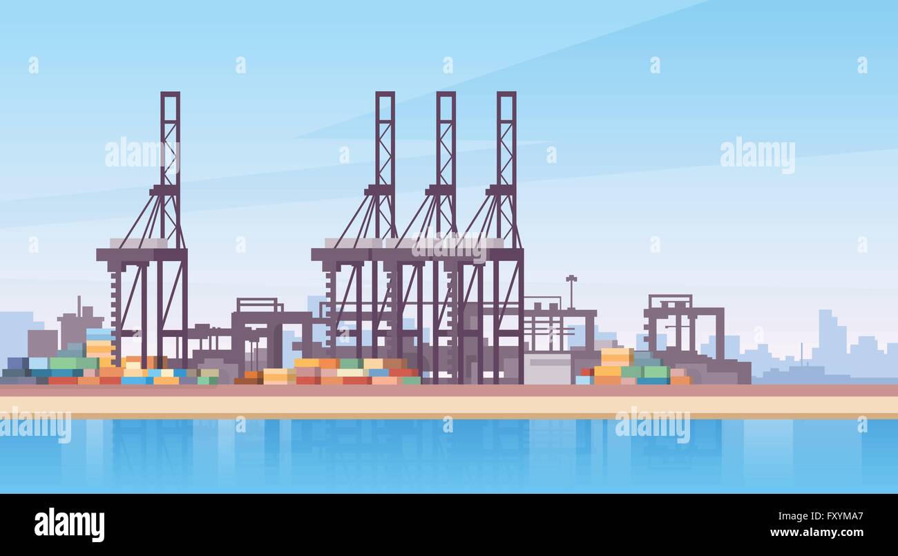 Industrial Sea Port Cargo Logistics Container Ship Crane Stock Vector ...