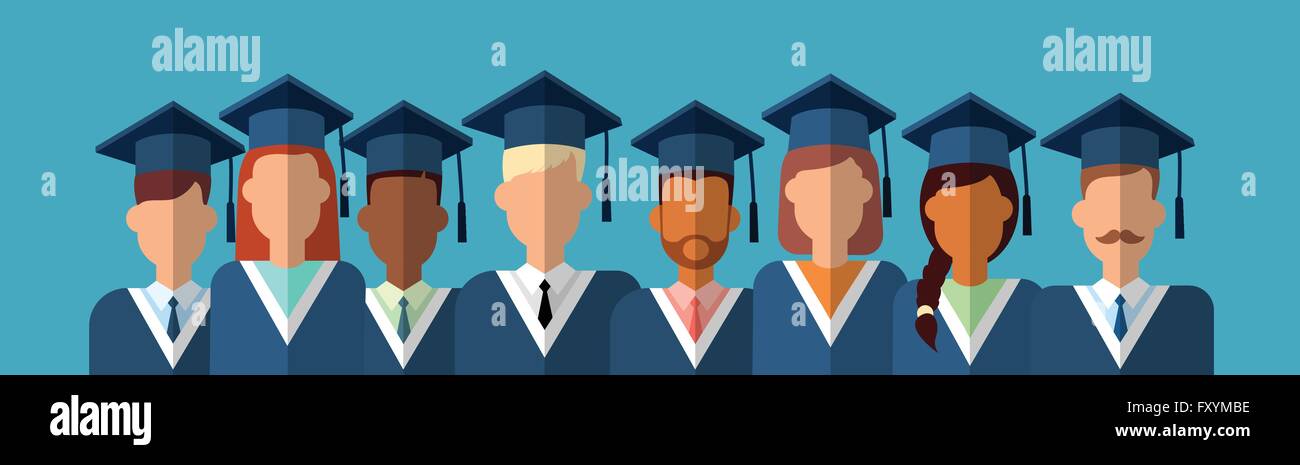 Group Graduating Vector Student Group Graduation Gown Cap Stock Vector Image & Art - Alamy