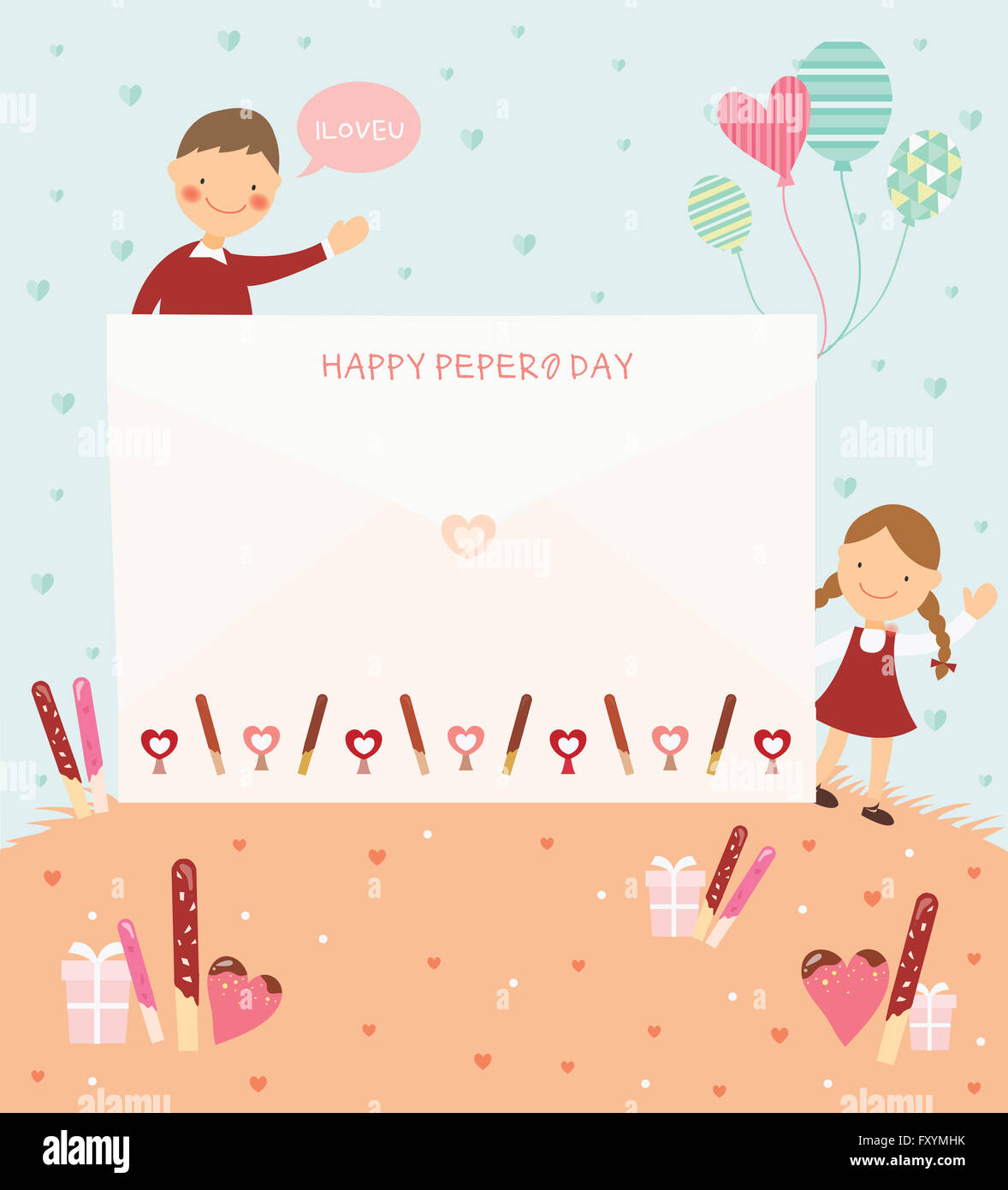 Card design with copy space in illustration for Pepero Day Stock Photo