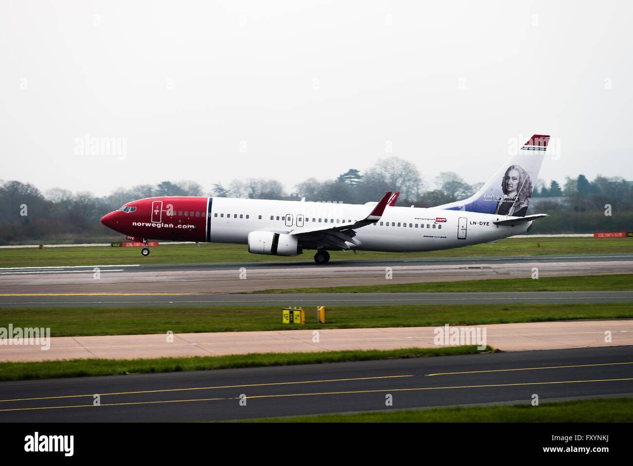 Norwegian Air Shuttle Boeing 737-8JP(W) Airliner LN-DYE Taxiing at Manchester International Airport England United Kingdom UK Stock Photo