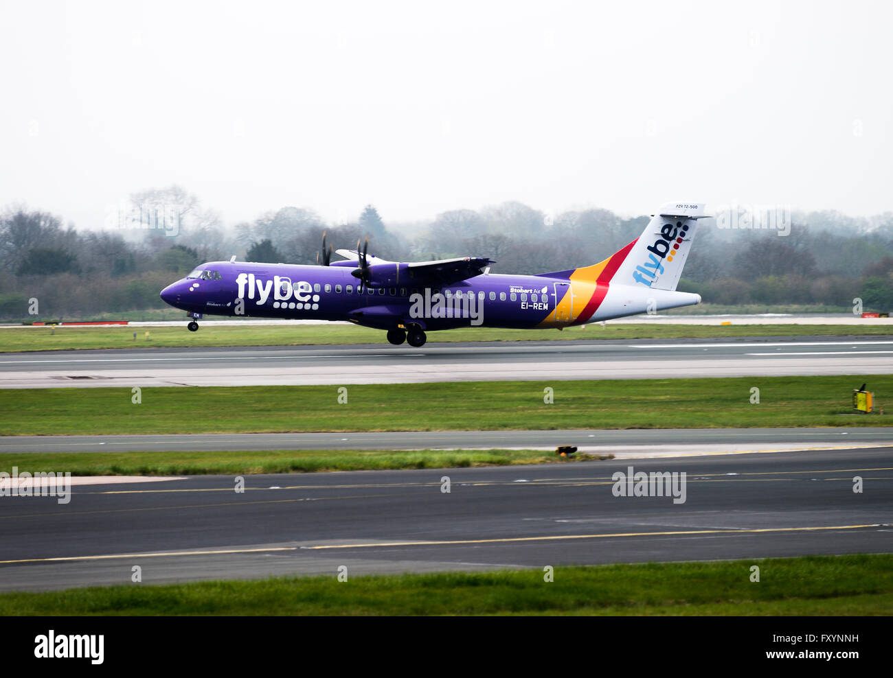 Stobart Air Flybe Airline ATR 72-500 Airliner EI-REM Landing at Manchester International Airport England United Kingdom UK Stock Photo