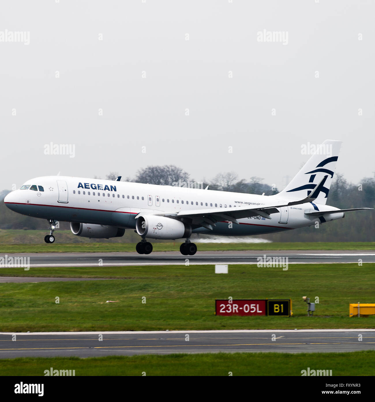 Aegean Airlines Airbus A320-232 Airliner SX-DND Landing at Manchester International Airport England United Kingdom UK Stock Photo