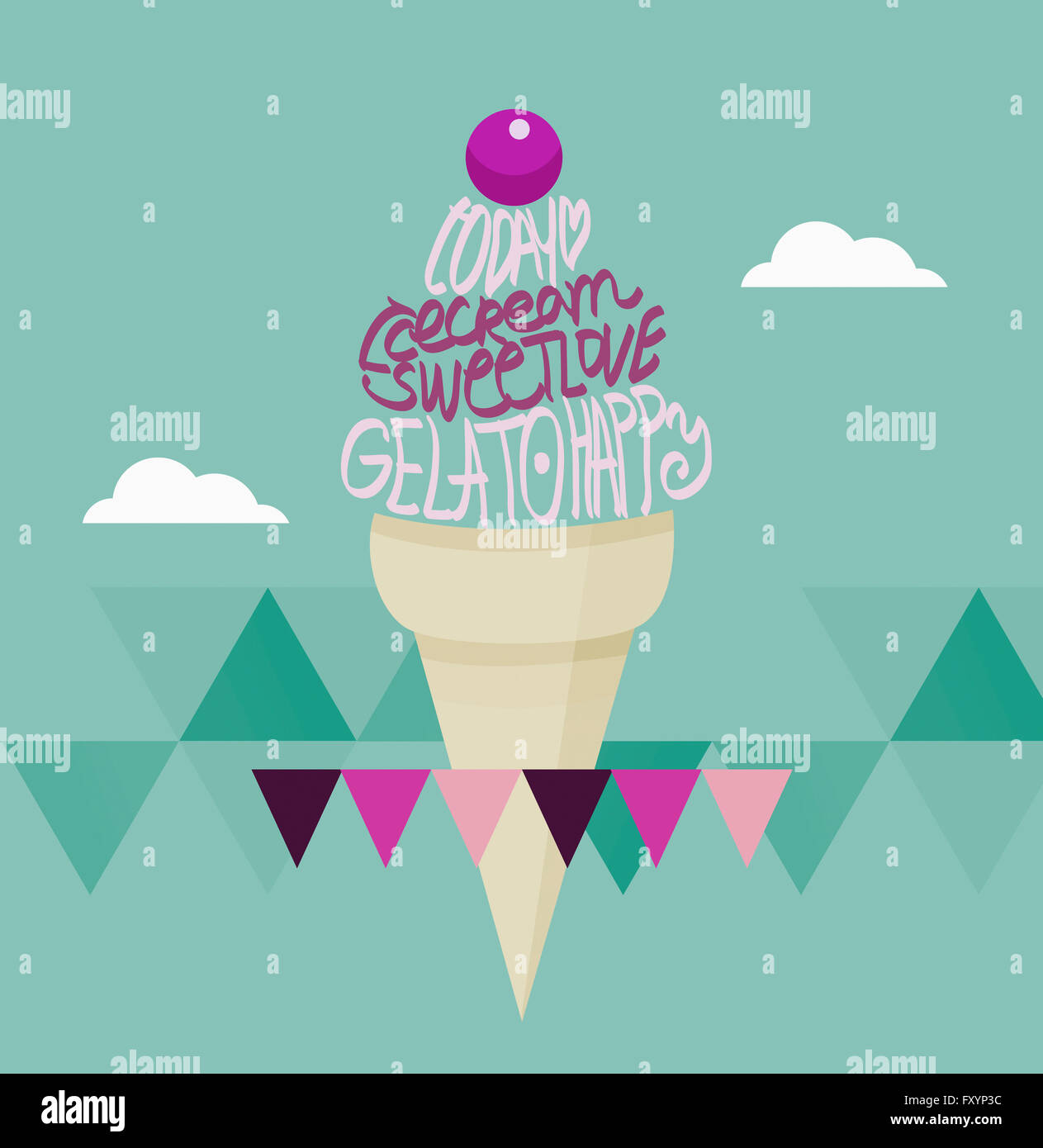 Ice cream shape in typography effect meaning happiness and love in