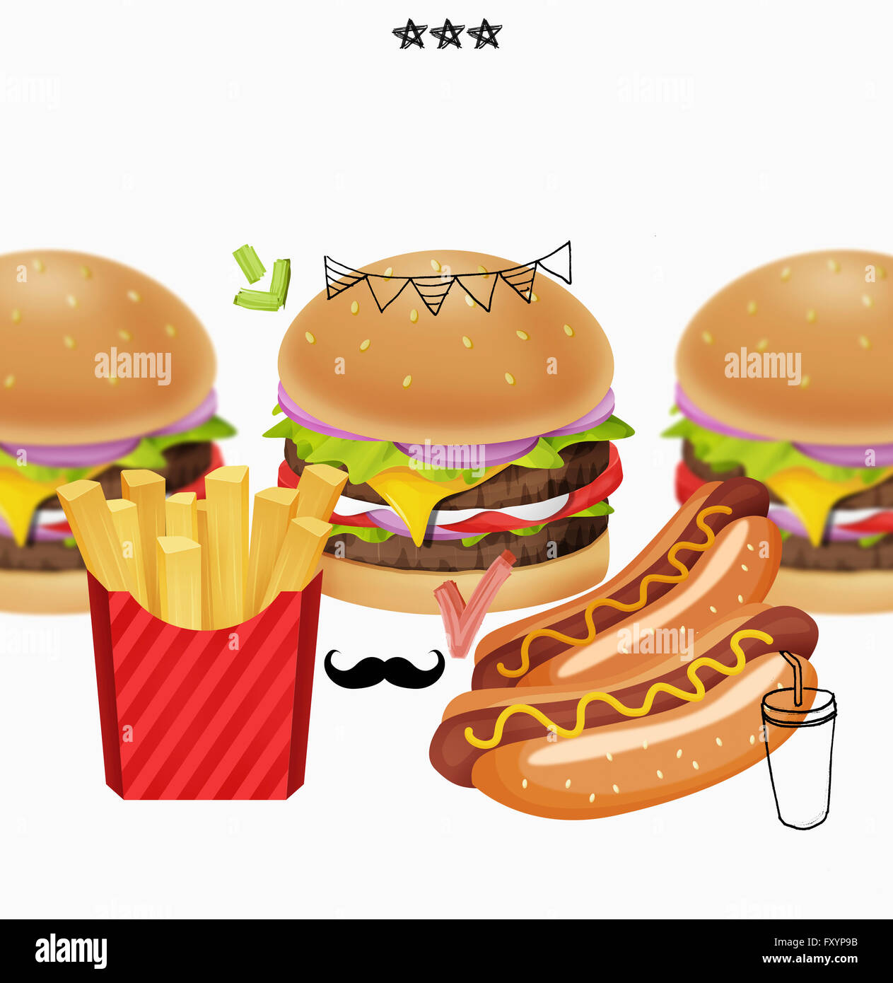 Various types of fast food in illustration Stock Photo Alamy