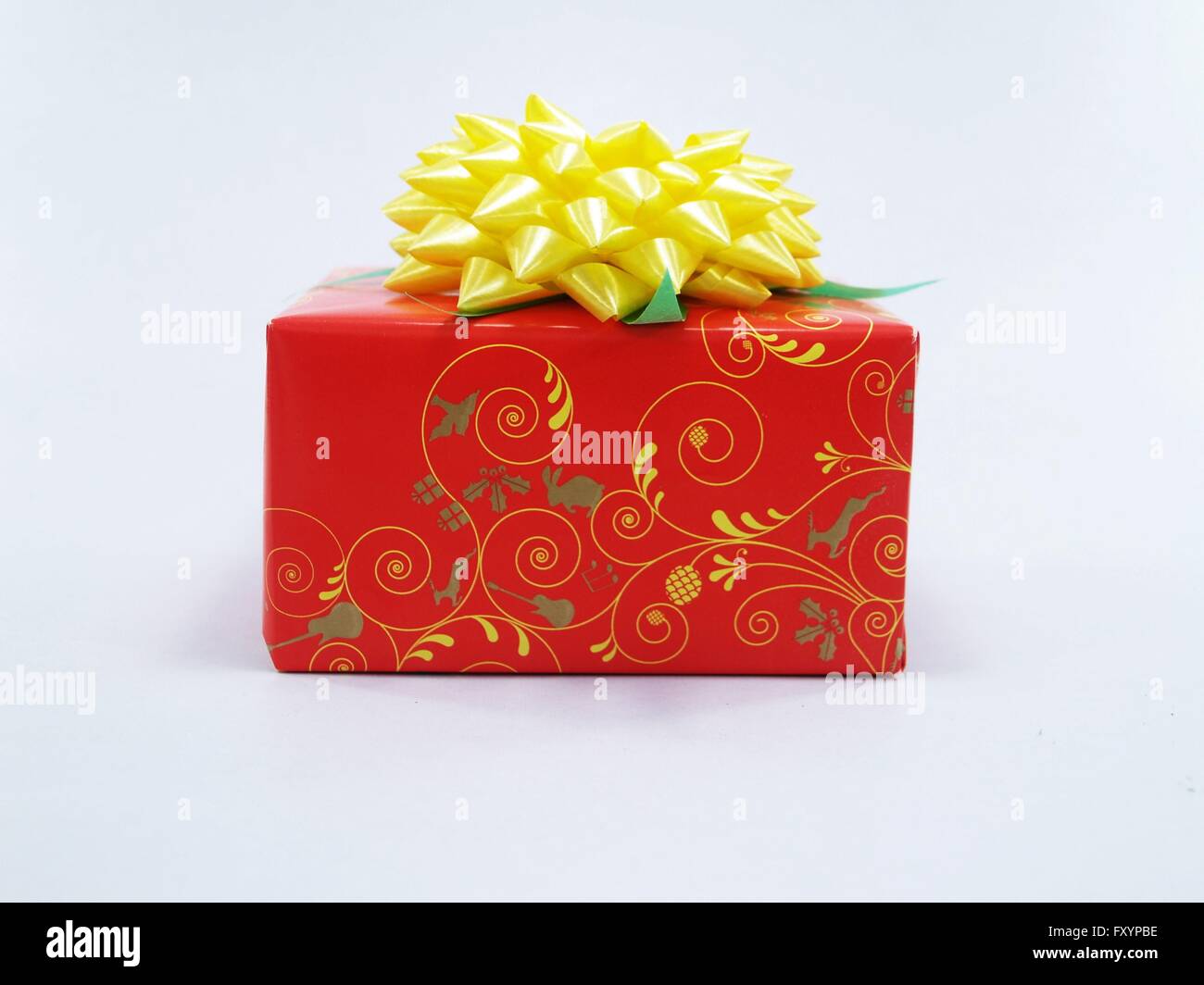 Red gift box with white ribbon isolated Stock Photo - Alamy