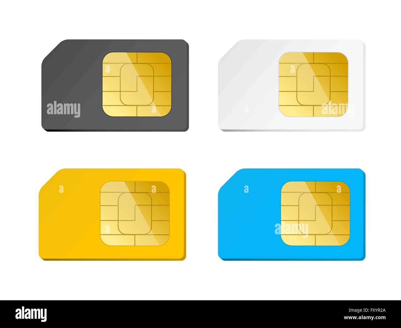 four sim cards black, white, blue, yellow, vector illustration Stock Vector