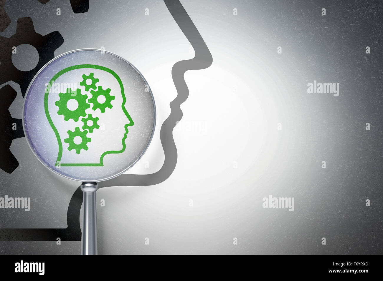 Marketing concept: Head With Gears with optical glass on digital ...