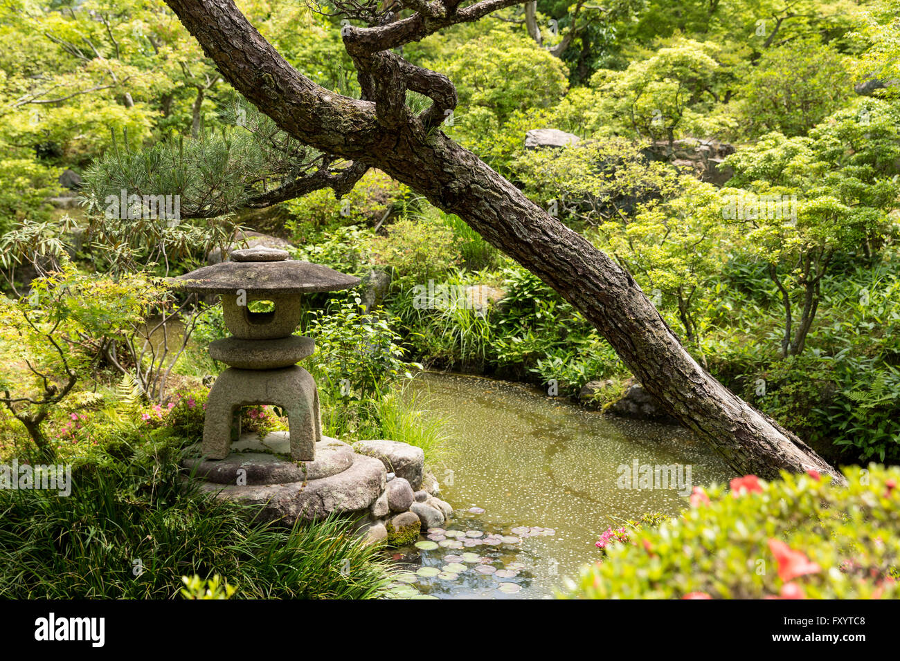 Yoshiki-en pond garden, Nara, Nara Prefecture, Kansai region of Japan Stock Photo