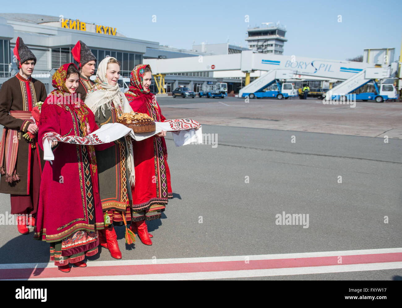 Welcoming ceremony at Boryspil International Airport for Polish president Bronislaw Komorowski during his visit in Kiev, Ukraine Stock Photo