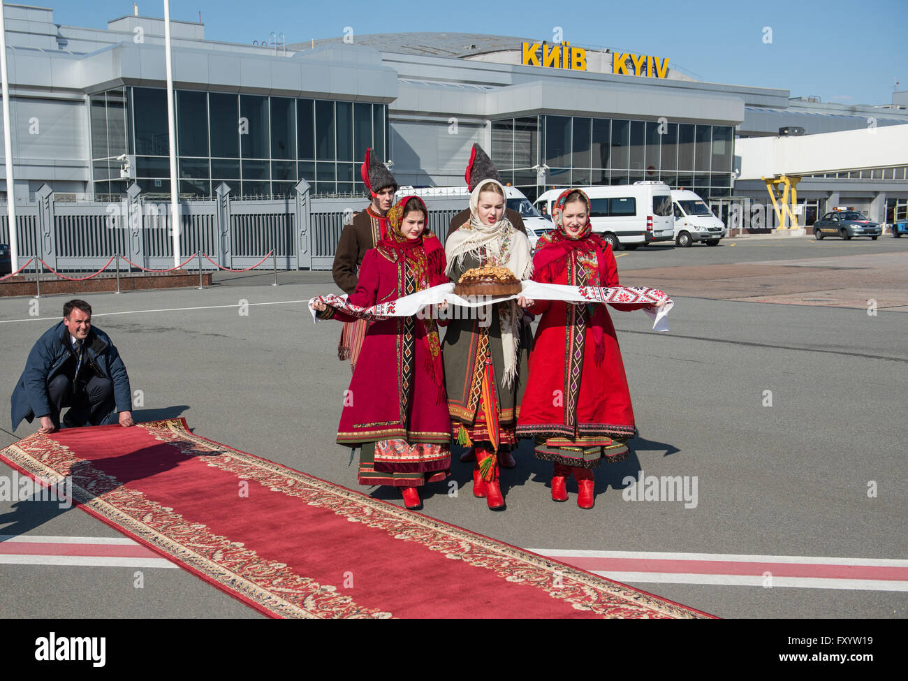 Welcome ceremony at Boryspil International Airport for Polish president B. Komorowski during his visit in Kiev, 8th April 2015 Stock Photo