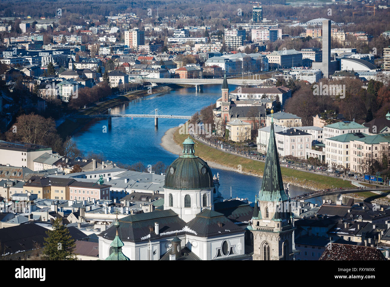 View of the cityscape of Salzburg from top of Hohensalzburg Castle, Austria Stock Photo