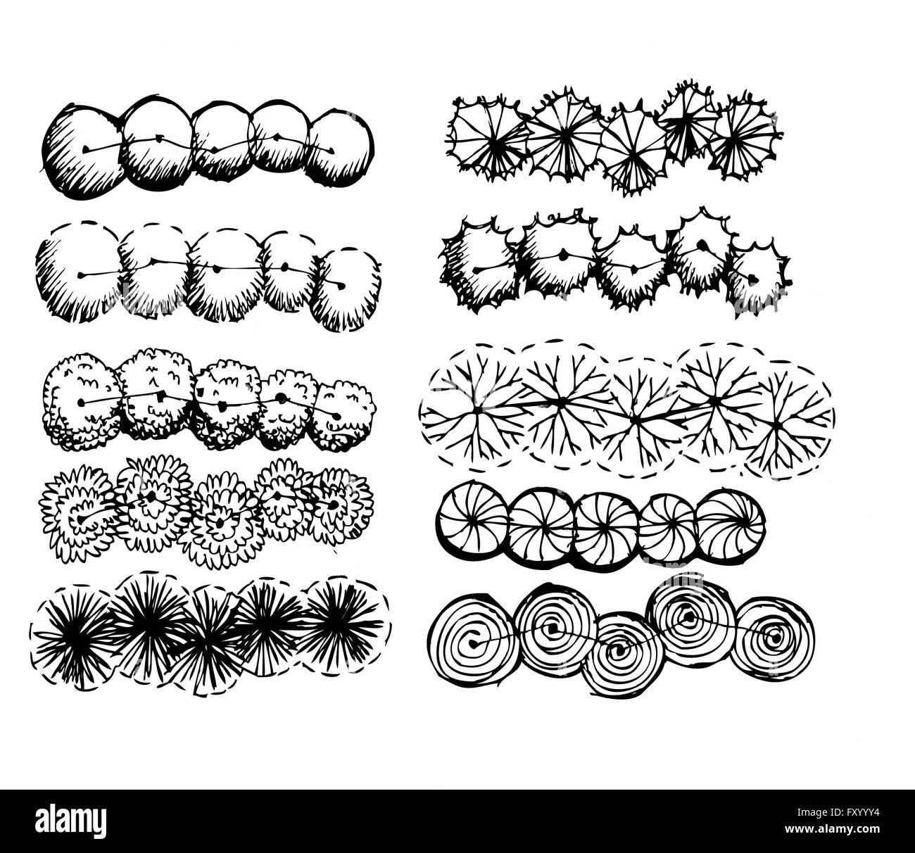 Trees top view for architecture landscape design projects Stock Vector
