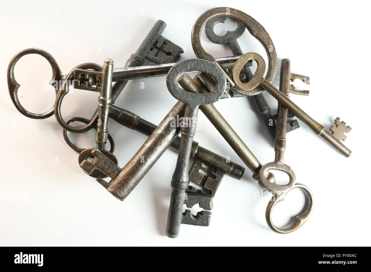 Vintage Antique Keys on white background Stock Photo - Alamy
