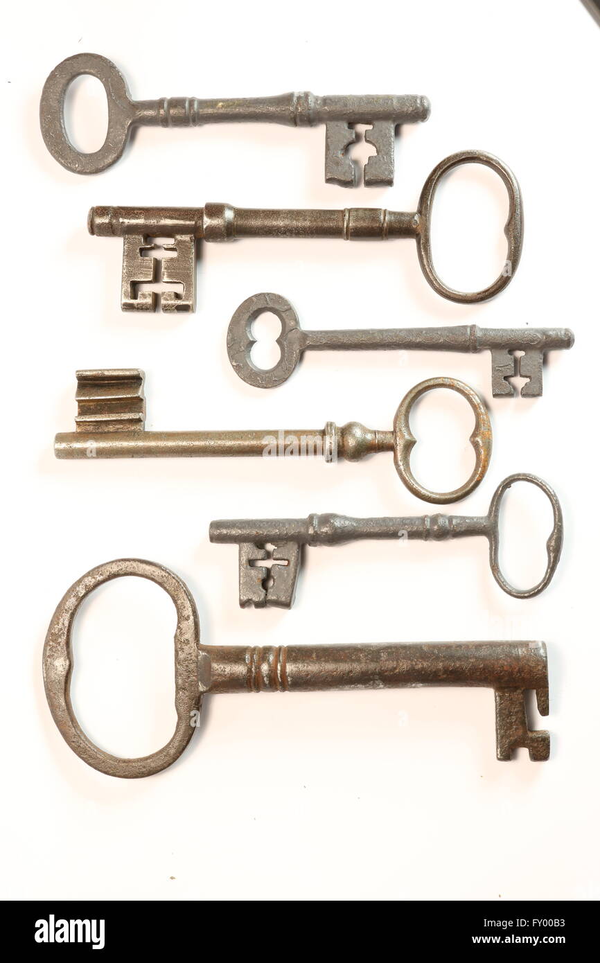 Vintage Antique Keys on white background Stock Photo - Alamy