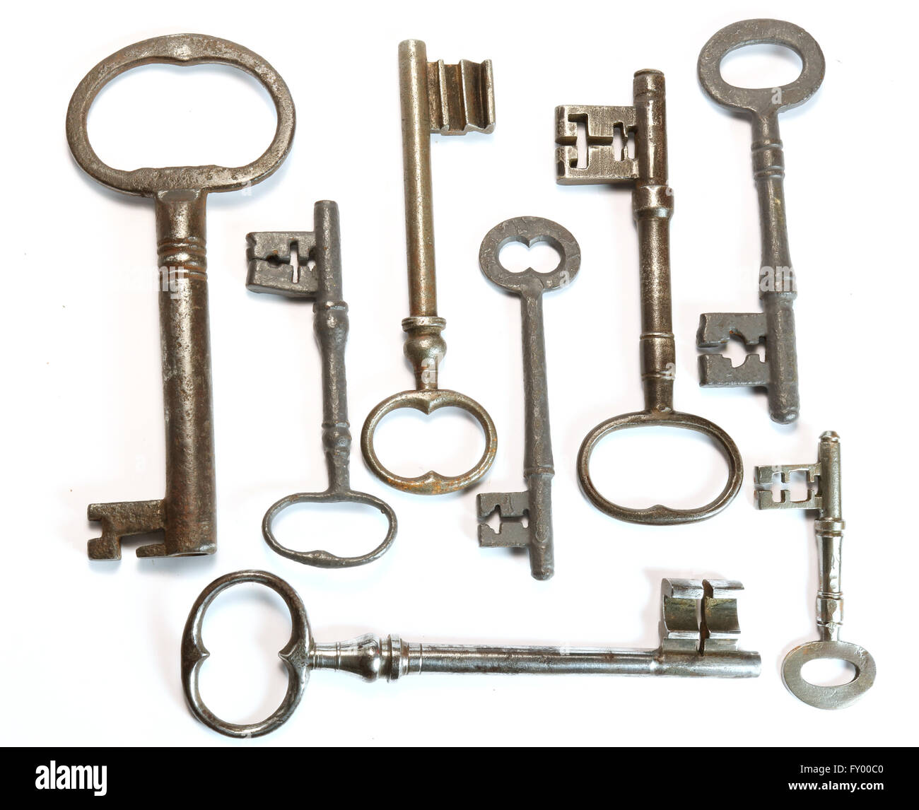 Vintage Antique Keys on white background Stock Photo - Alamy